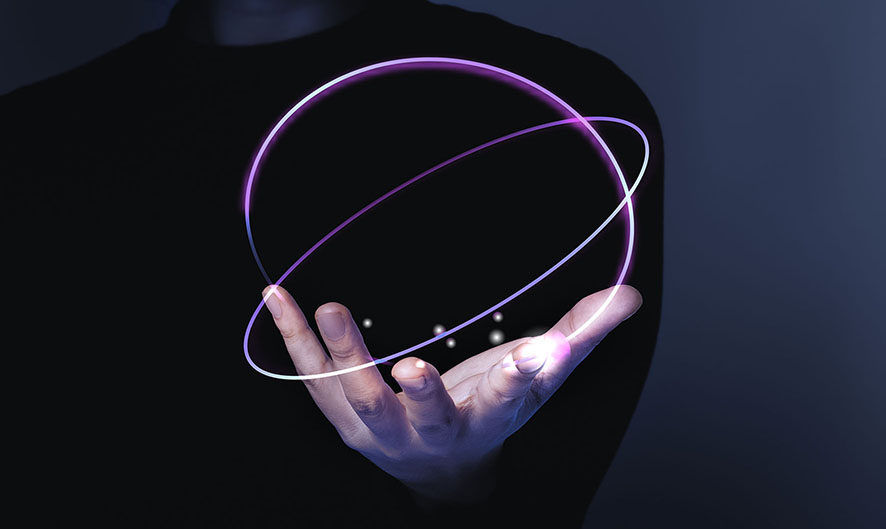 Woman’s hand presenting futuristic technology digital remi